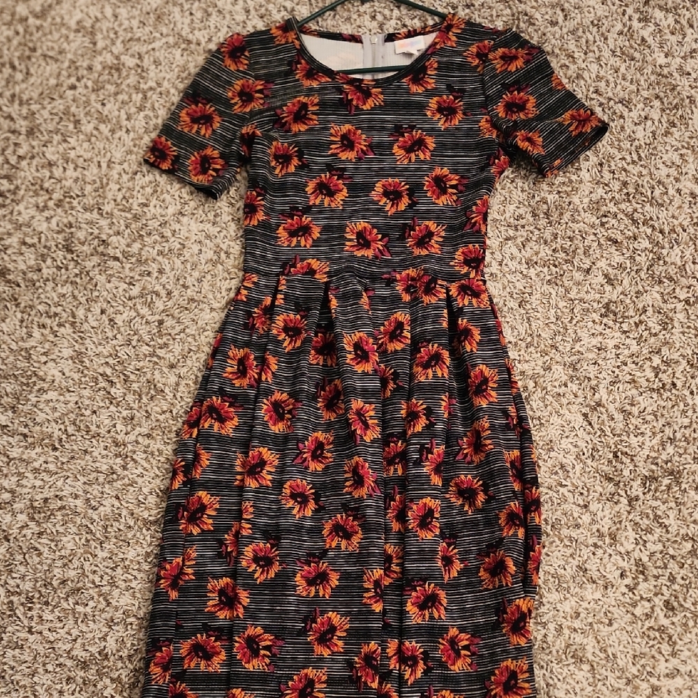 LULAROE Amelia Black and Orange Fit and Flare Dress